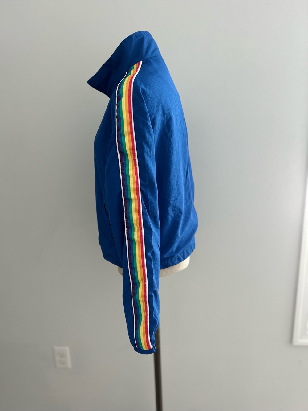 Y2K Blue Rainbow Stripe Track Jacket Zip Up Festival Indie Grunge M - Picture 5 of 13